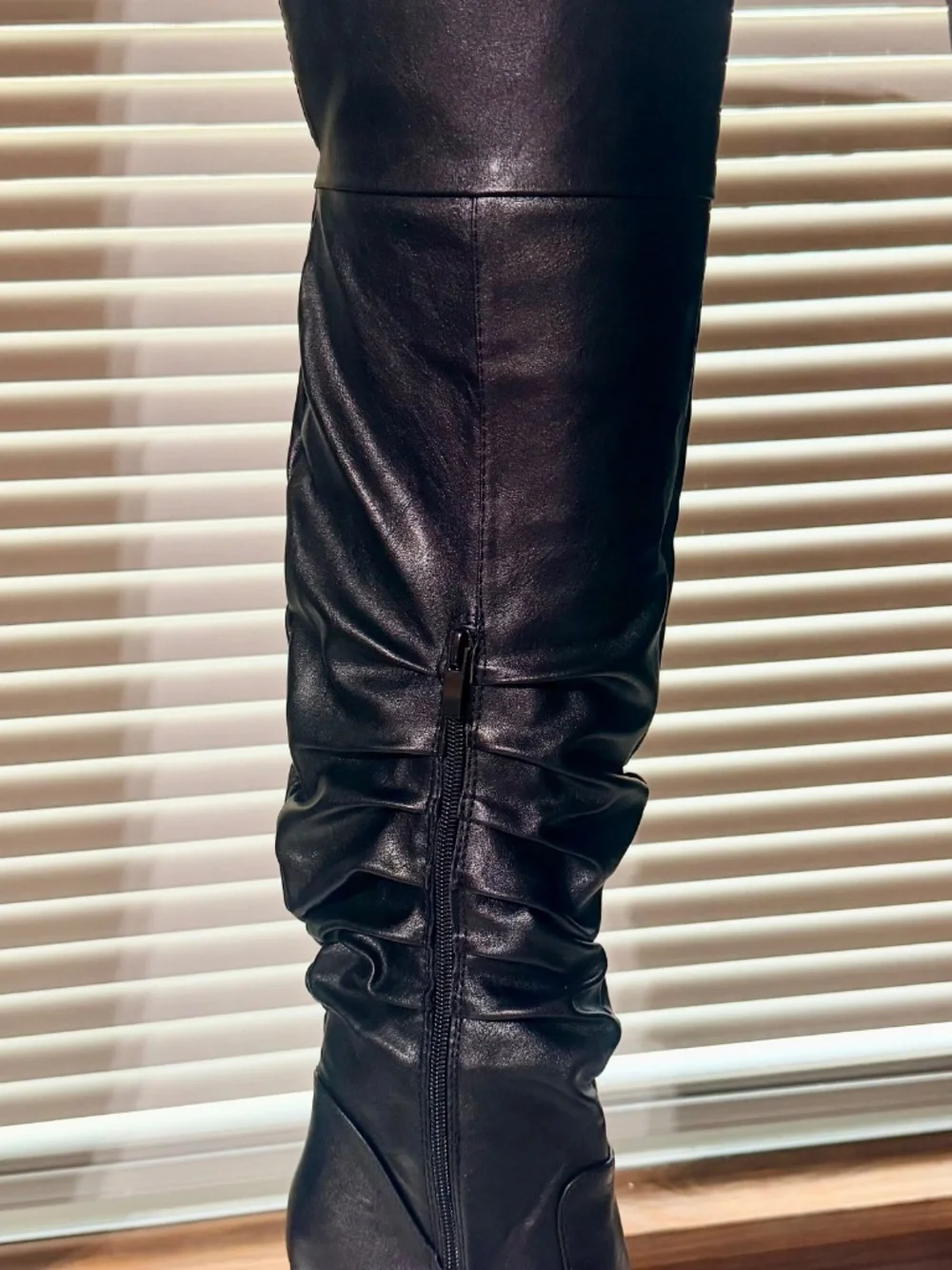 Forever Black Faux Leather Mid Height Slouchy Silhouette 3 3/4